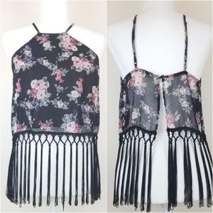 Cotton Candy Floral Fringe Midriff